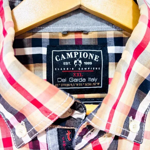 CAMPIONE | Plaid Button-Down Shirt Beige Black Red Men’s | XXL * - Picture 4 of 9